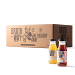 Brothway bone broth box with chicken and beef bone broth bottles